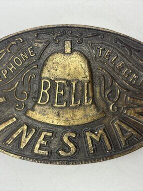 Vintage Bell Telephone Linesman Brass Belt Buckle Telegraph